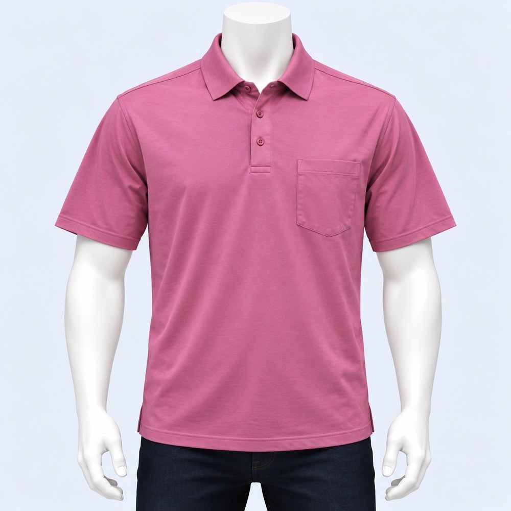 Van Heusen Polo Shirt Mens Medium Pink Micro Stripe Flex Classic Fit Pocket